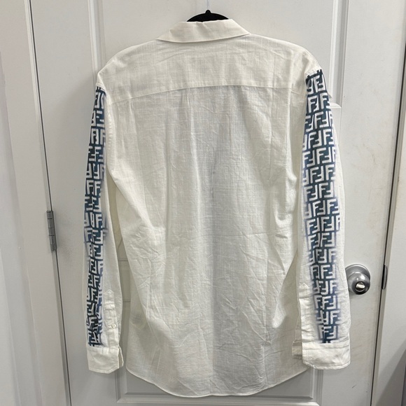 Fendi White Monogram Linen Button down Shirt White and Blue Design - Picture 4 of 4